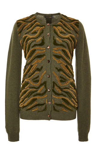 Cashmere Embroidered Cardigan In Army Green by Zac | Moda Operandi