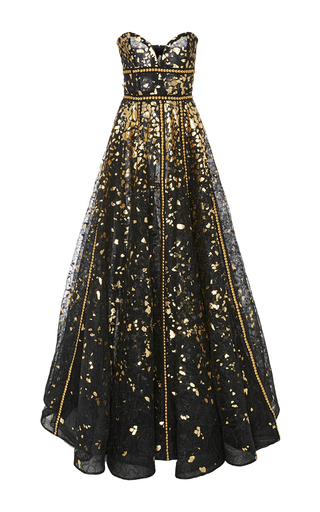 Strapless Hand Painted Lace Gown by Naeem Khan | Moda Operandi