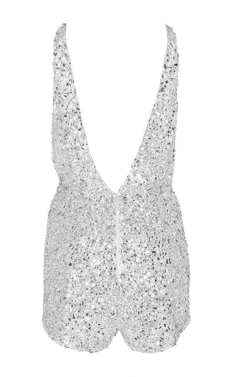 white beaded romper