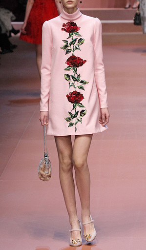 Double Crepe Rose Sequin Embroidered High Neck Dress | Moda Operandi