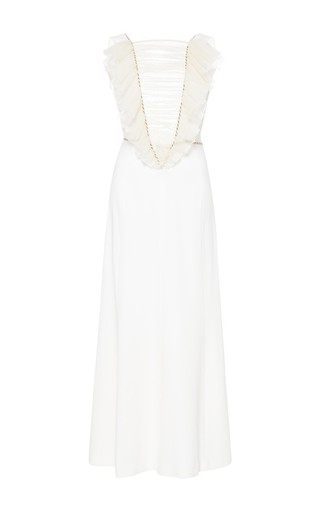 White Silk Dress With Ruched Tulle Front by Alessandra | Moda Operandi