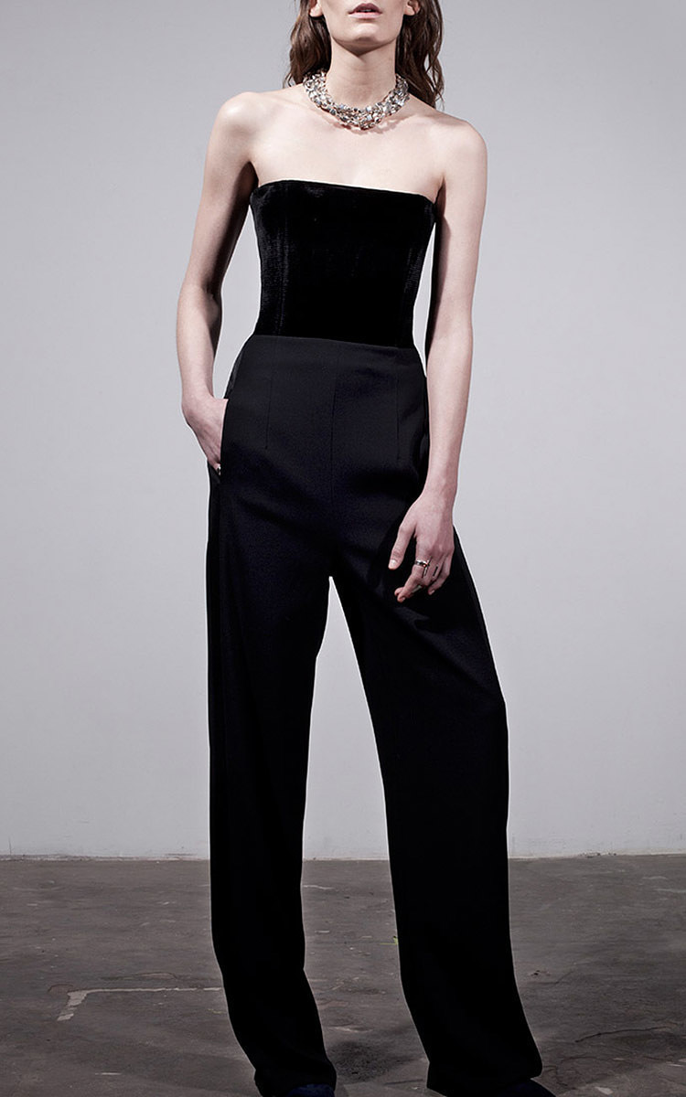 strapless velvet jumpsuit