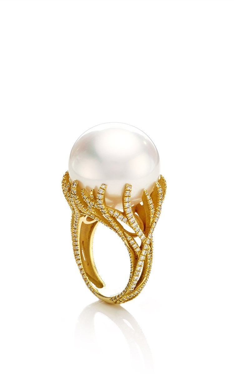 South Sea Pearl And Diamond Vine Ring by Nicholas | Moda Operandi
