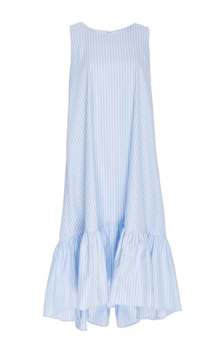 Blue and White Striped Dress with Ruffled Hem by MDS | Moda Operandi