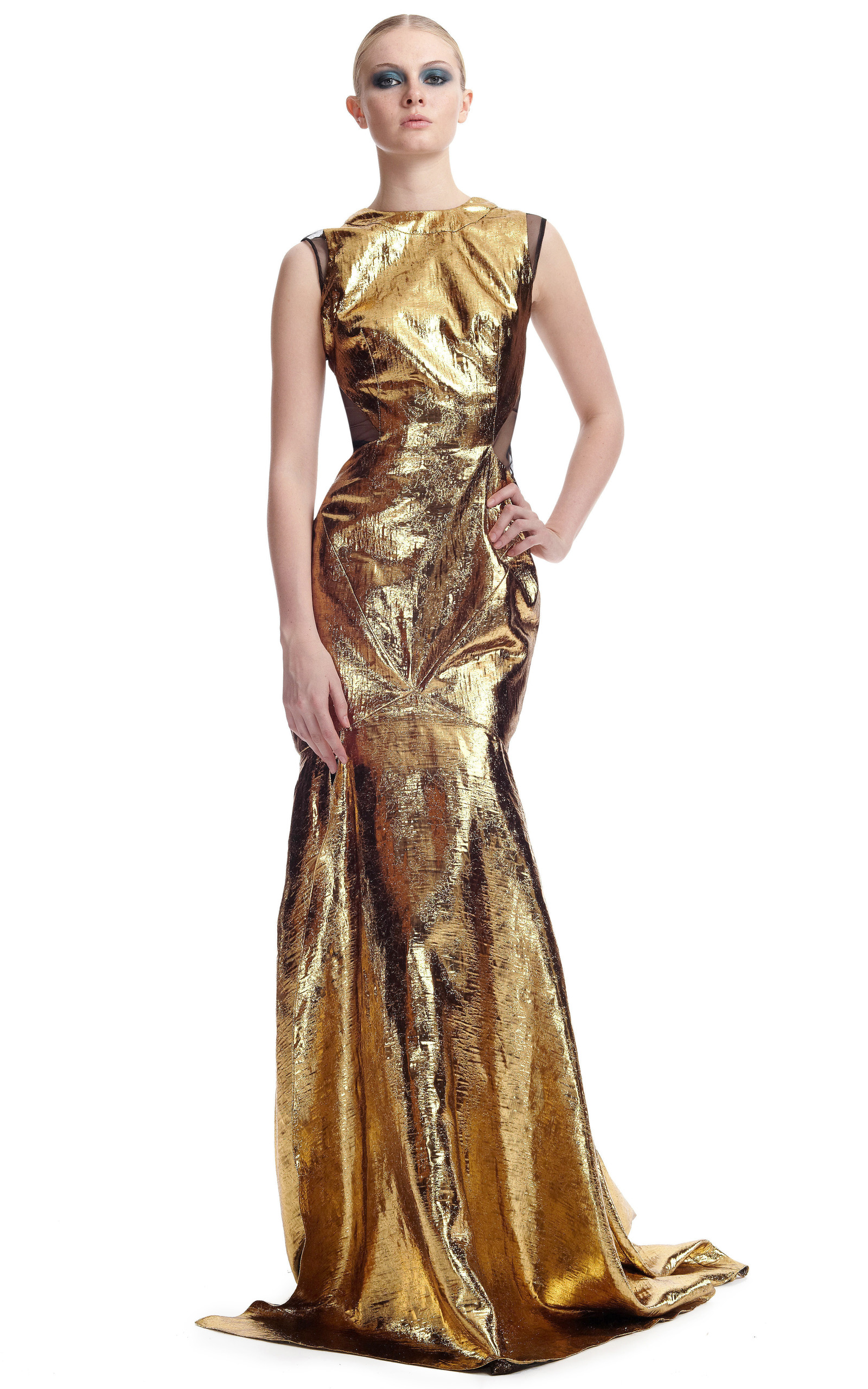 gold lame evening gown