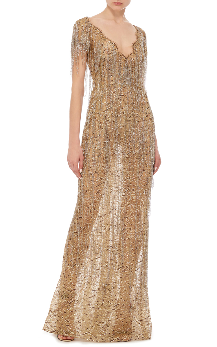 beaded fringe gown