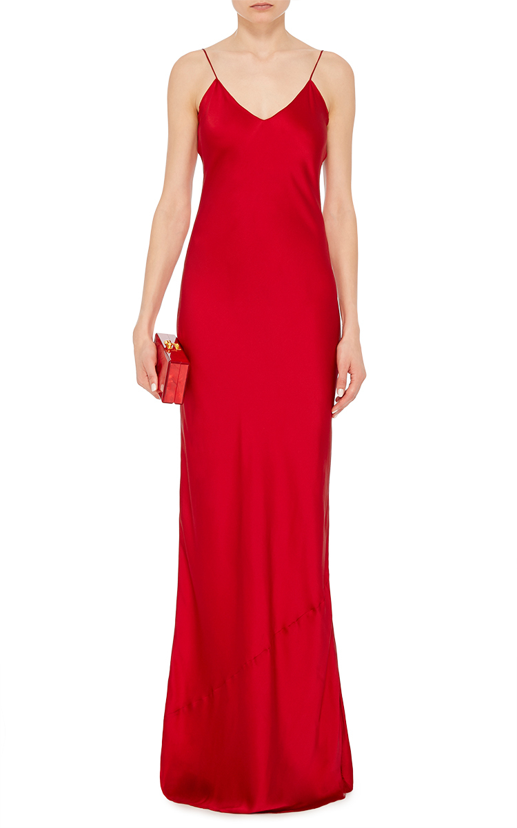 red cami silk dress