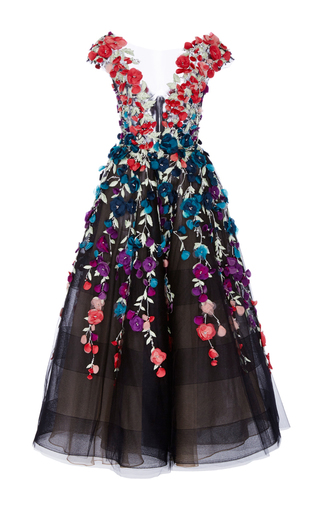 Floral Embroidered Tea Length Gown by Marchesa | Moda Operandi