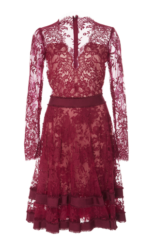 V-Neck Chantilly Lace Dress by Costarellos | Moda Operandi