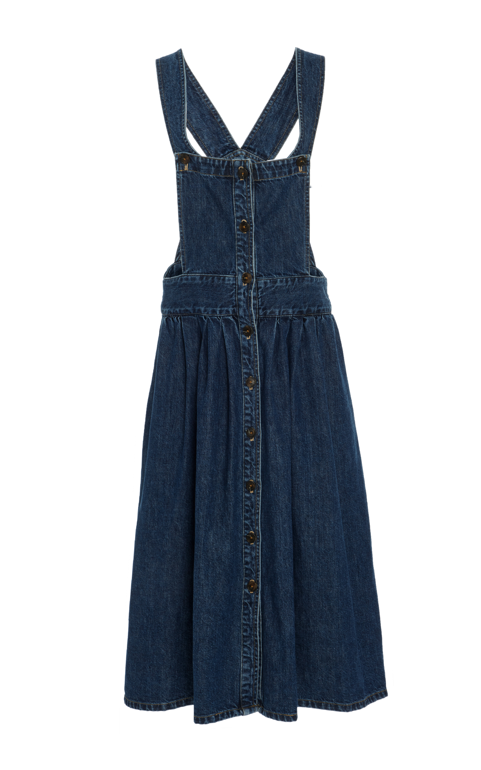 denim apron midi dress