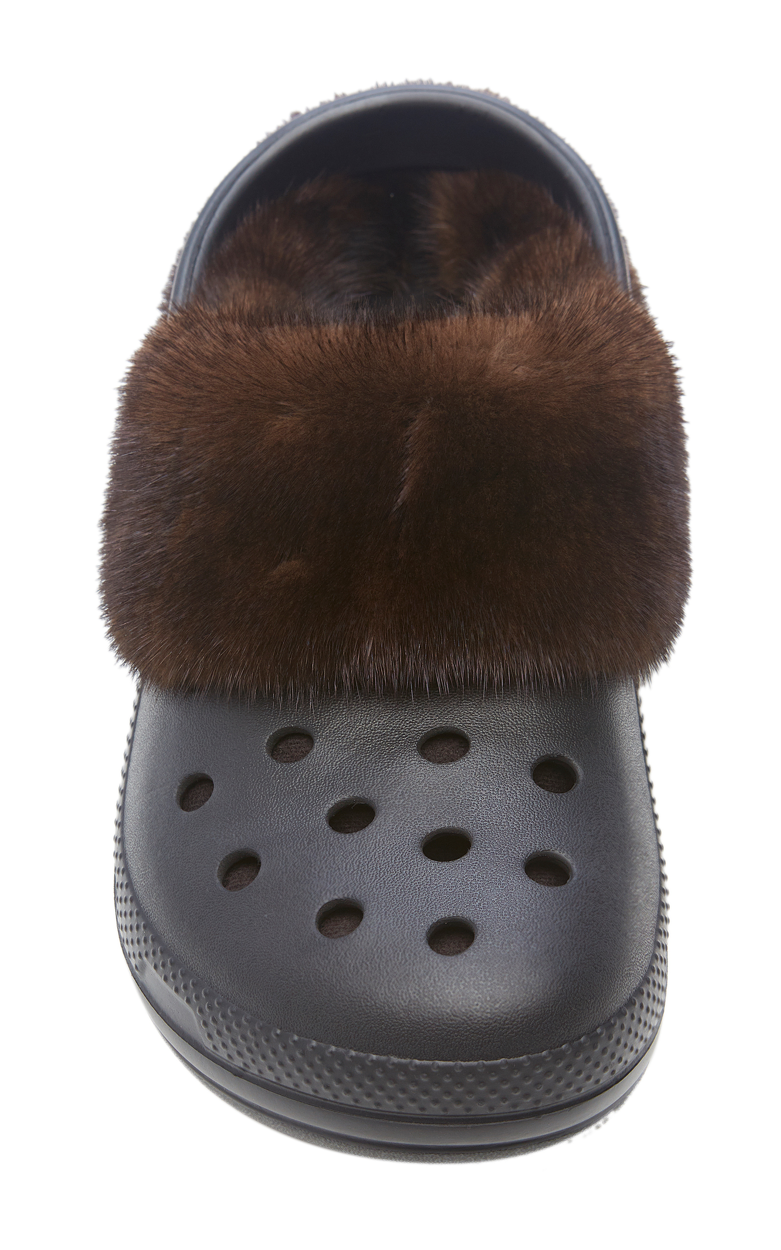 brown crocs with fur