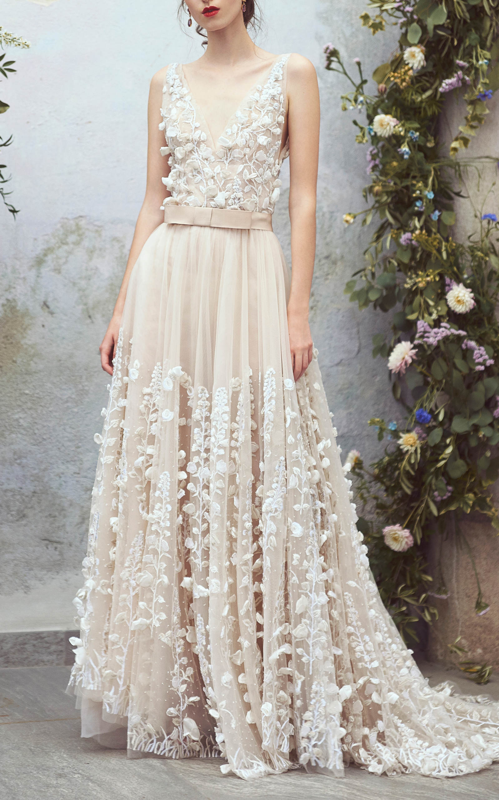 floral embroidered evening gown