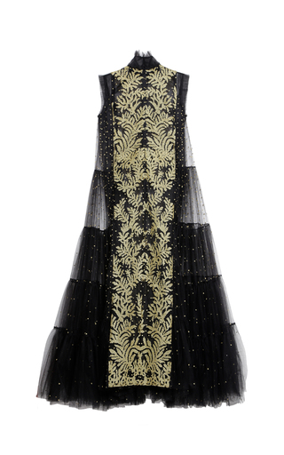 black gold embroidered dress