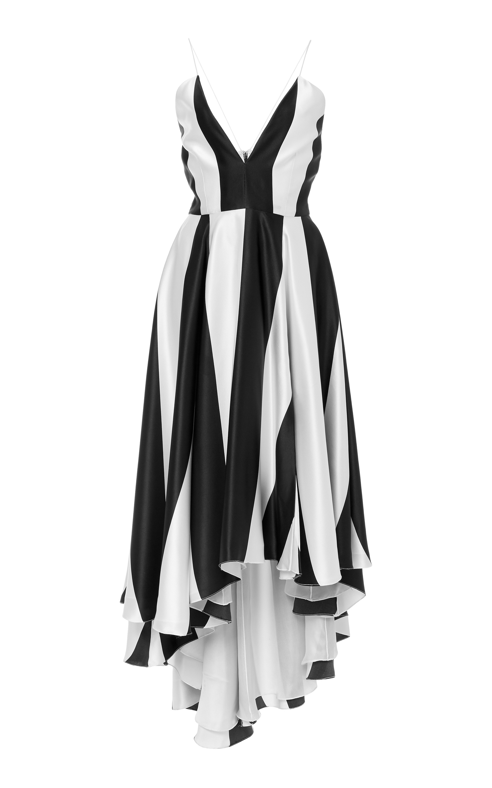 black and white striped high low dress