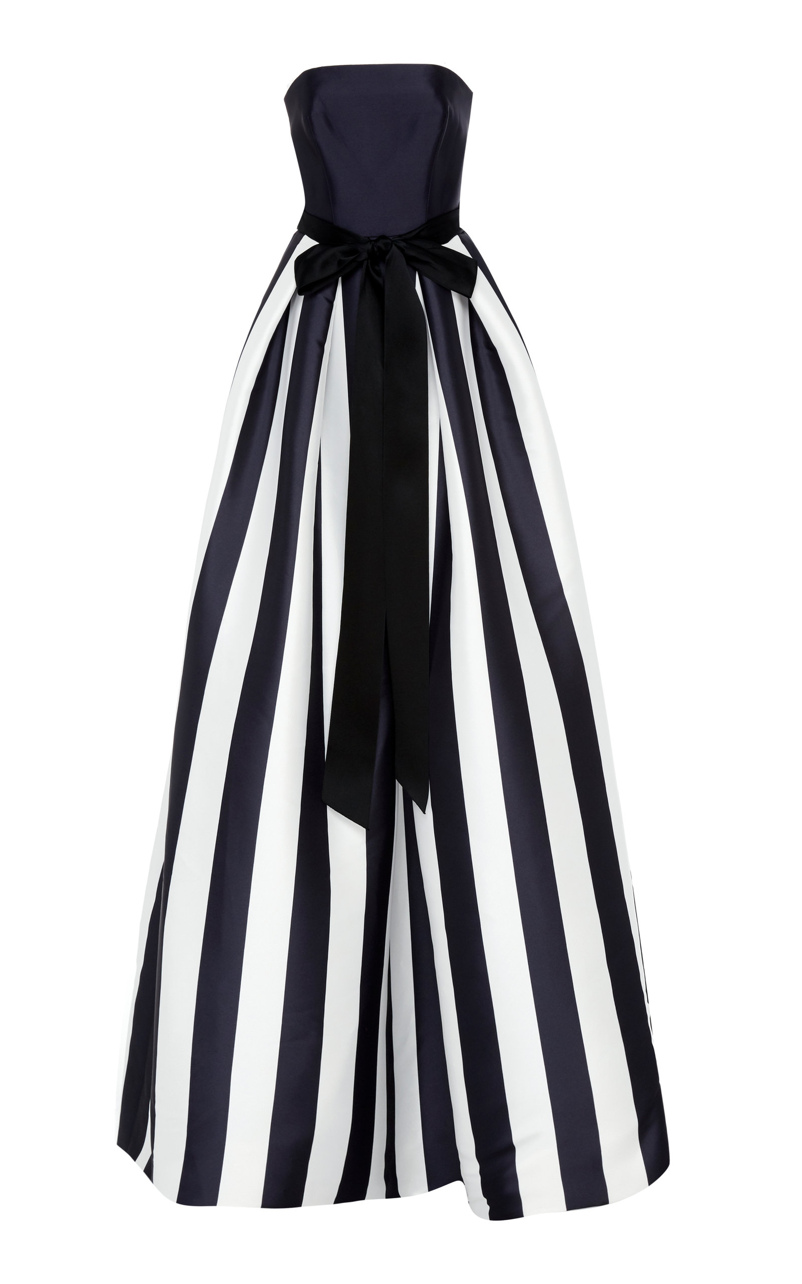 black and white striped ball gown