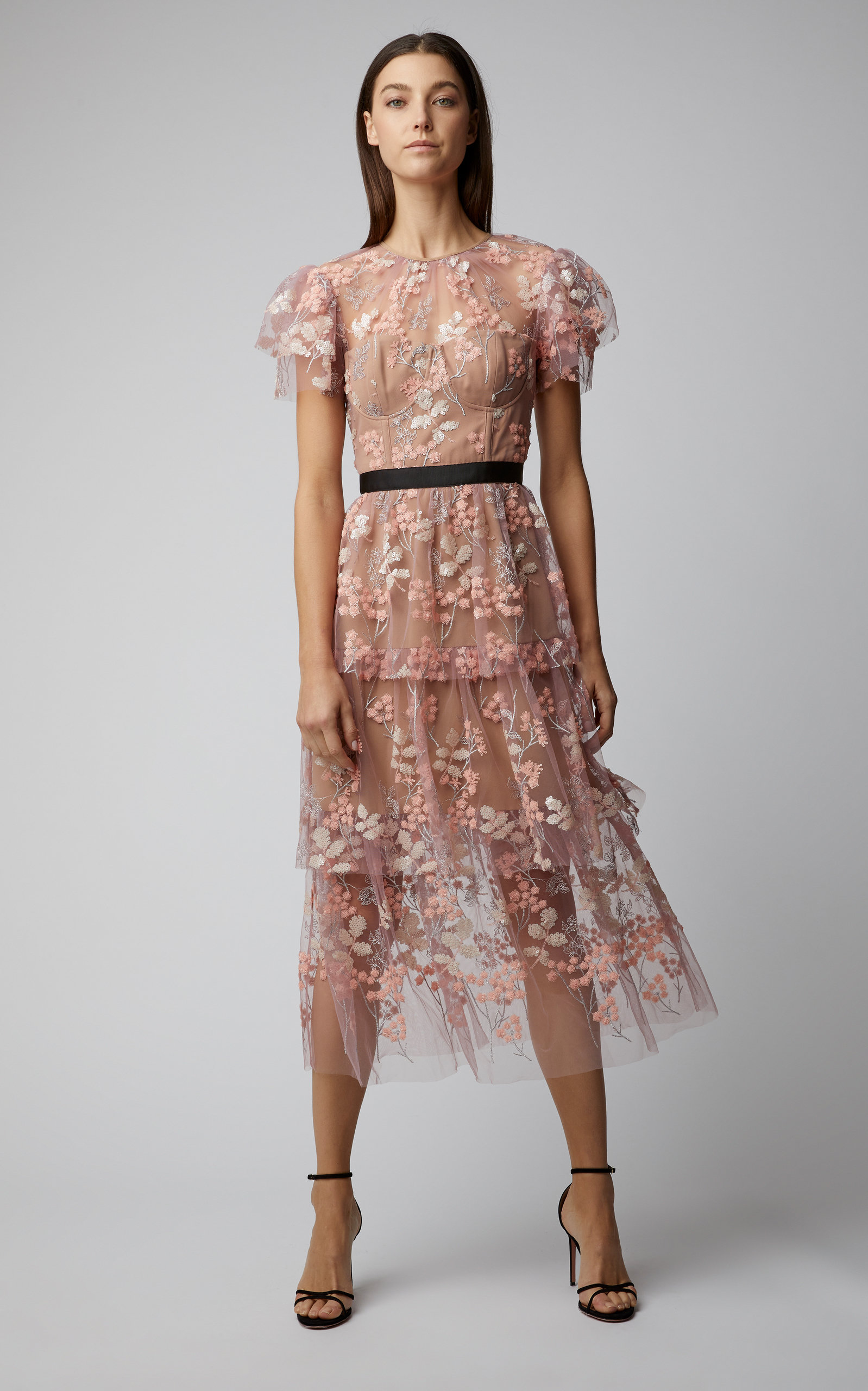 Floral Embellished Tulle Midi Dress By Self Portrait Moda Operandi