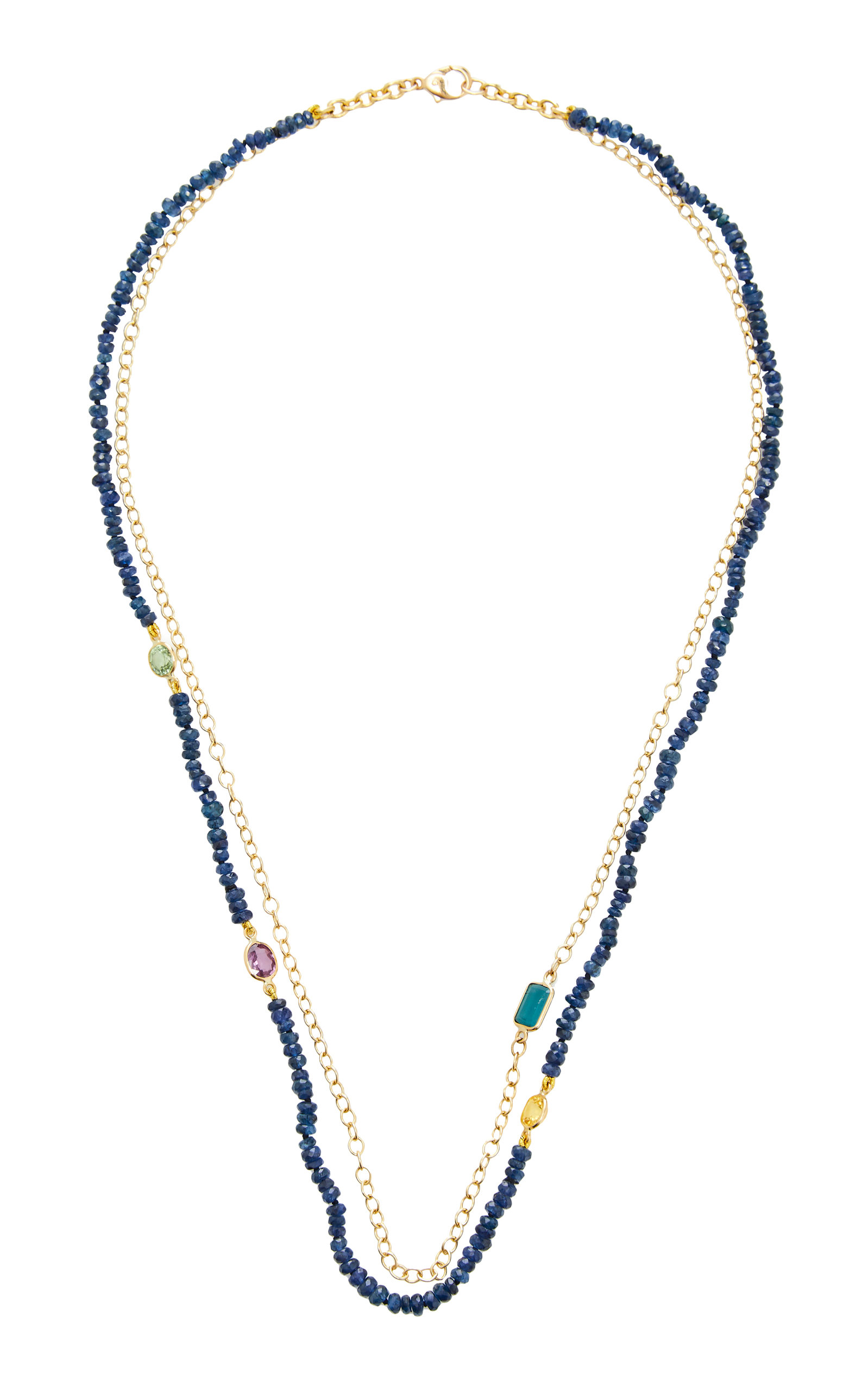 Layered 18K Gold; Sapphire And Tourmaline Necklace