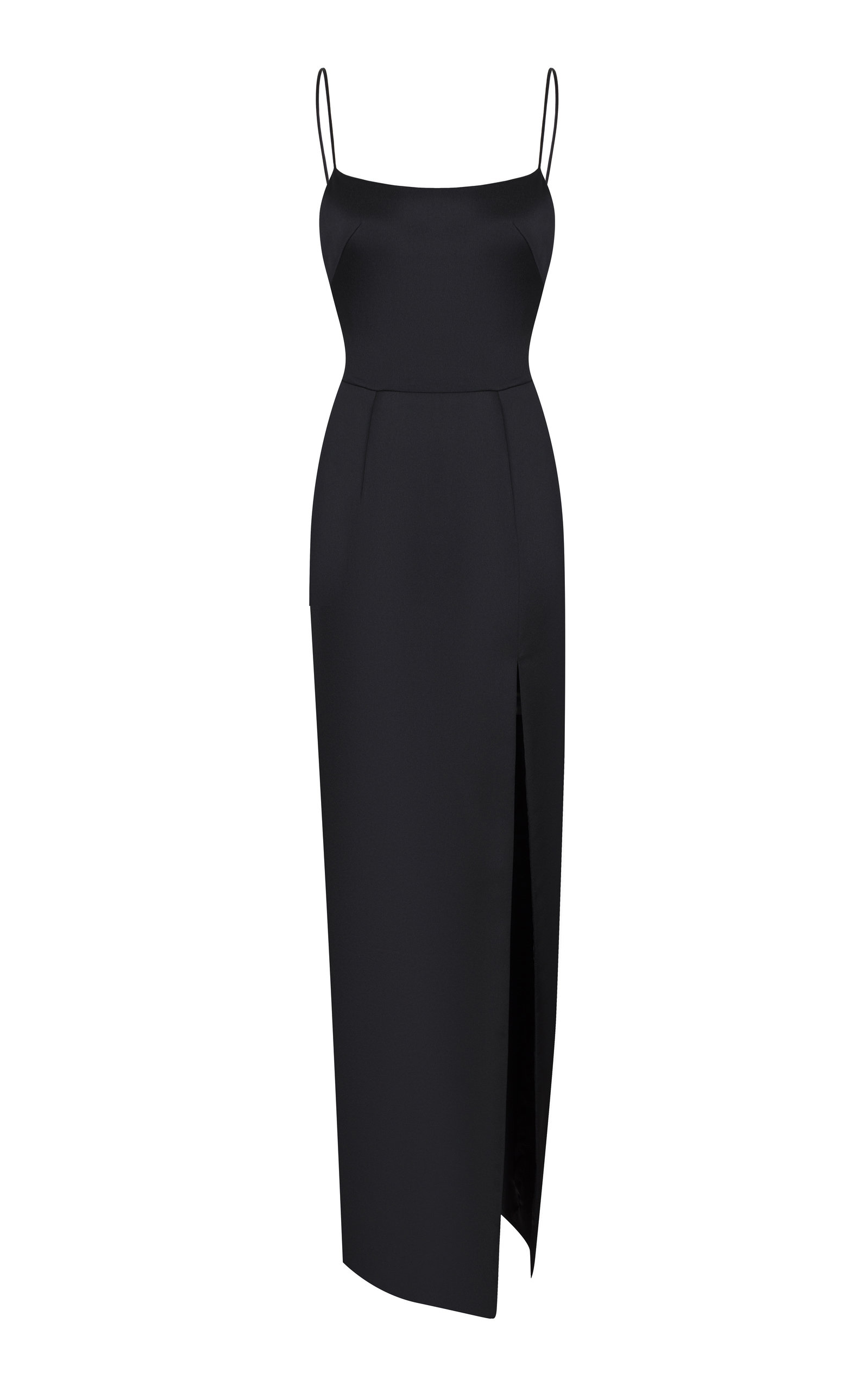 black satin sheath dress