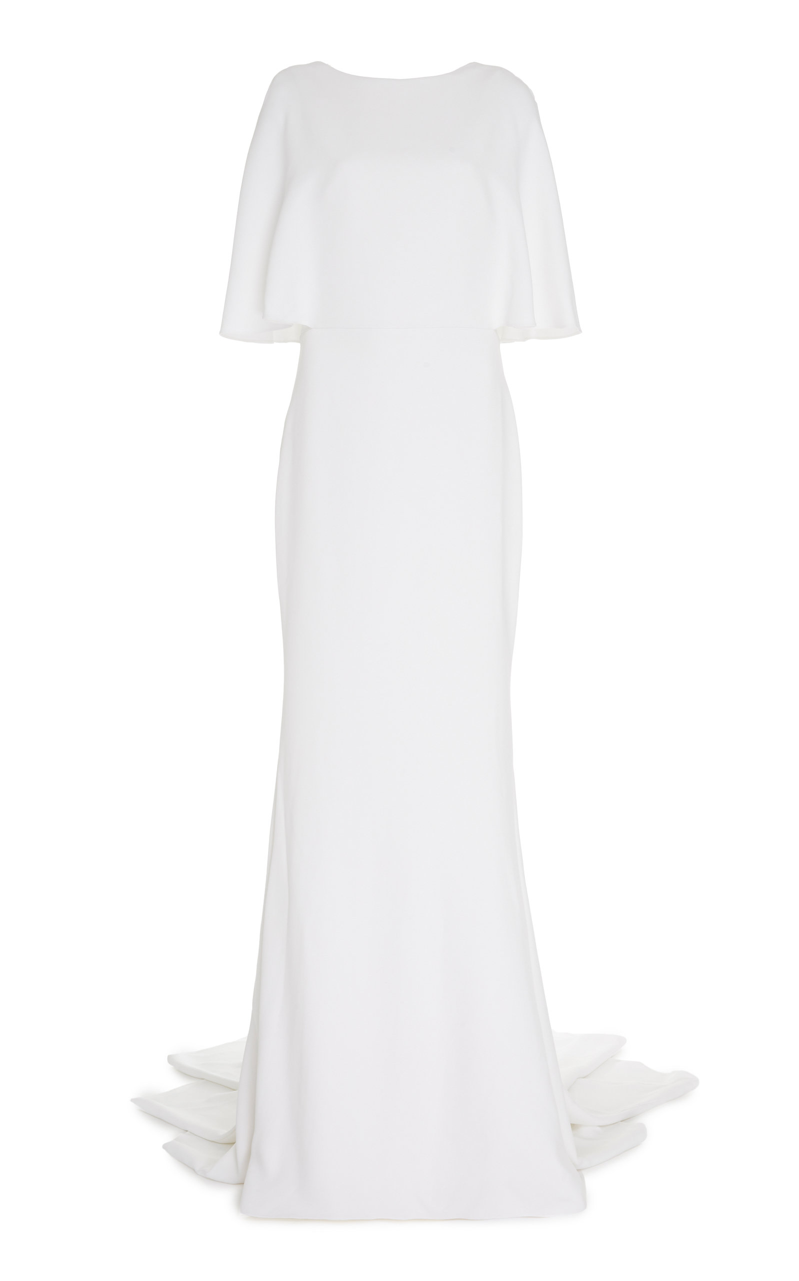 white crepe dress with cape sleeves