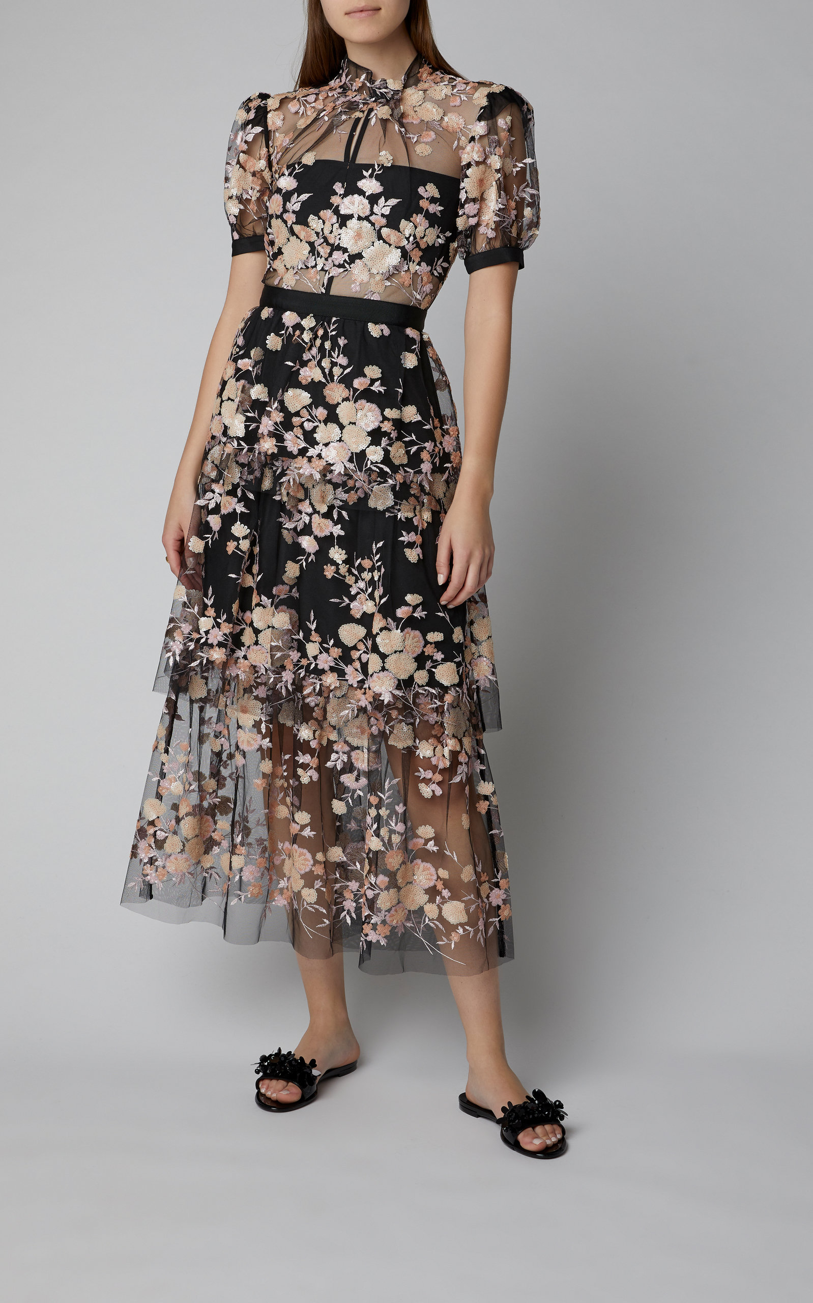 michael kors floral embroidered mesh dress