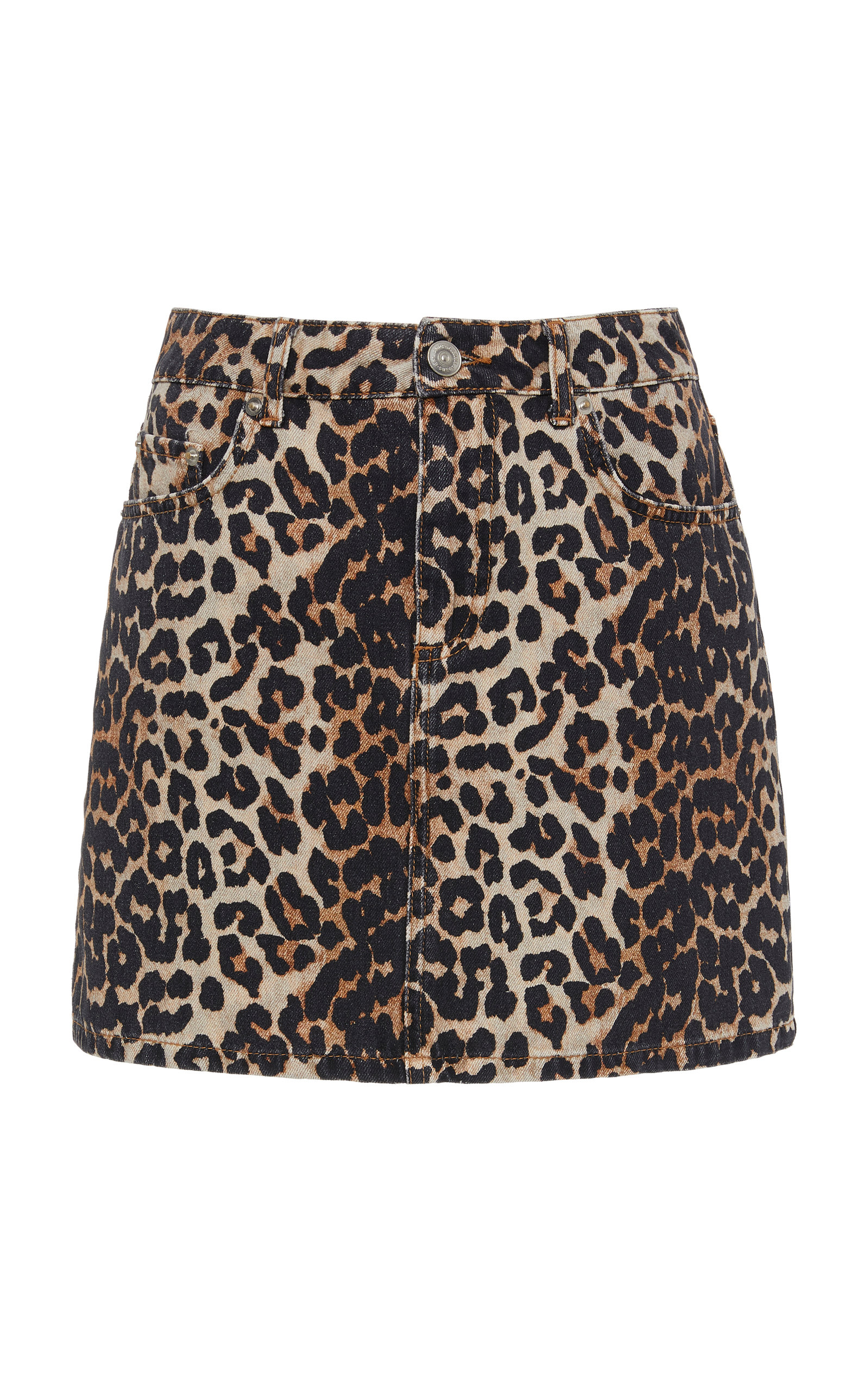 leopard print denim mini skirt