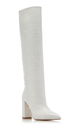white leather knee boots