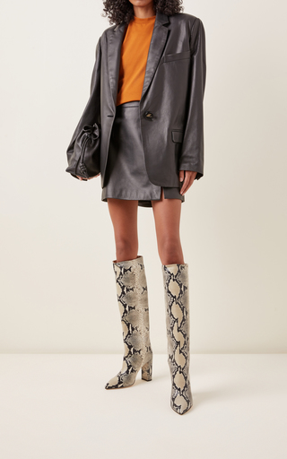 Snake-Effect Leather Knee Boots展示图