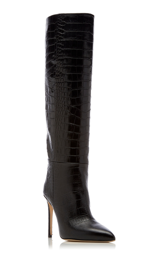 Croc-Embossed Leather Knee Boots展示图