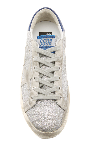 Superstar Glittered Distressed Leather And Suede Sneakers展示图