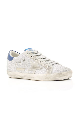 Superstar Glittered Distressed Leather And Suede Sneakers展示图