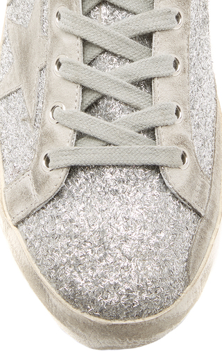 Superstar Glittered Distressed Leather And Suede Sneakers展示图