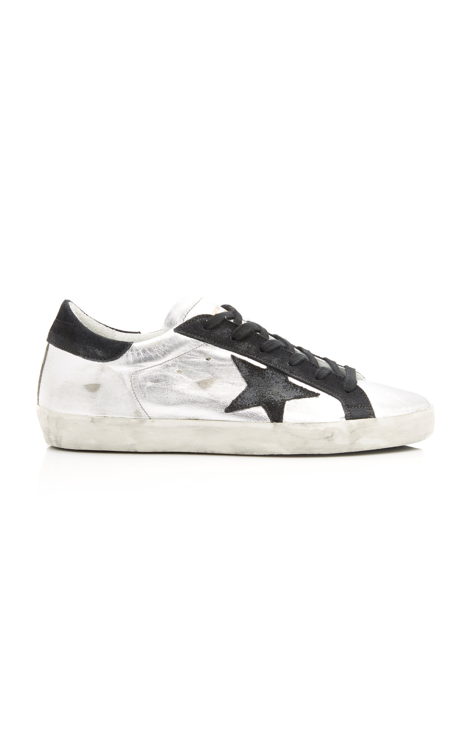 Superstar Distressed Two Tone Leather And Suede Sneakers By Golden