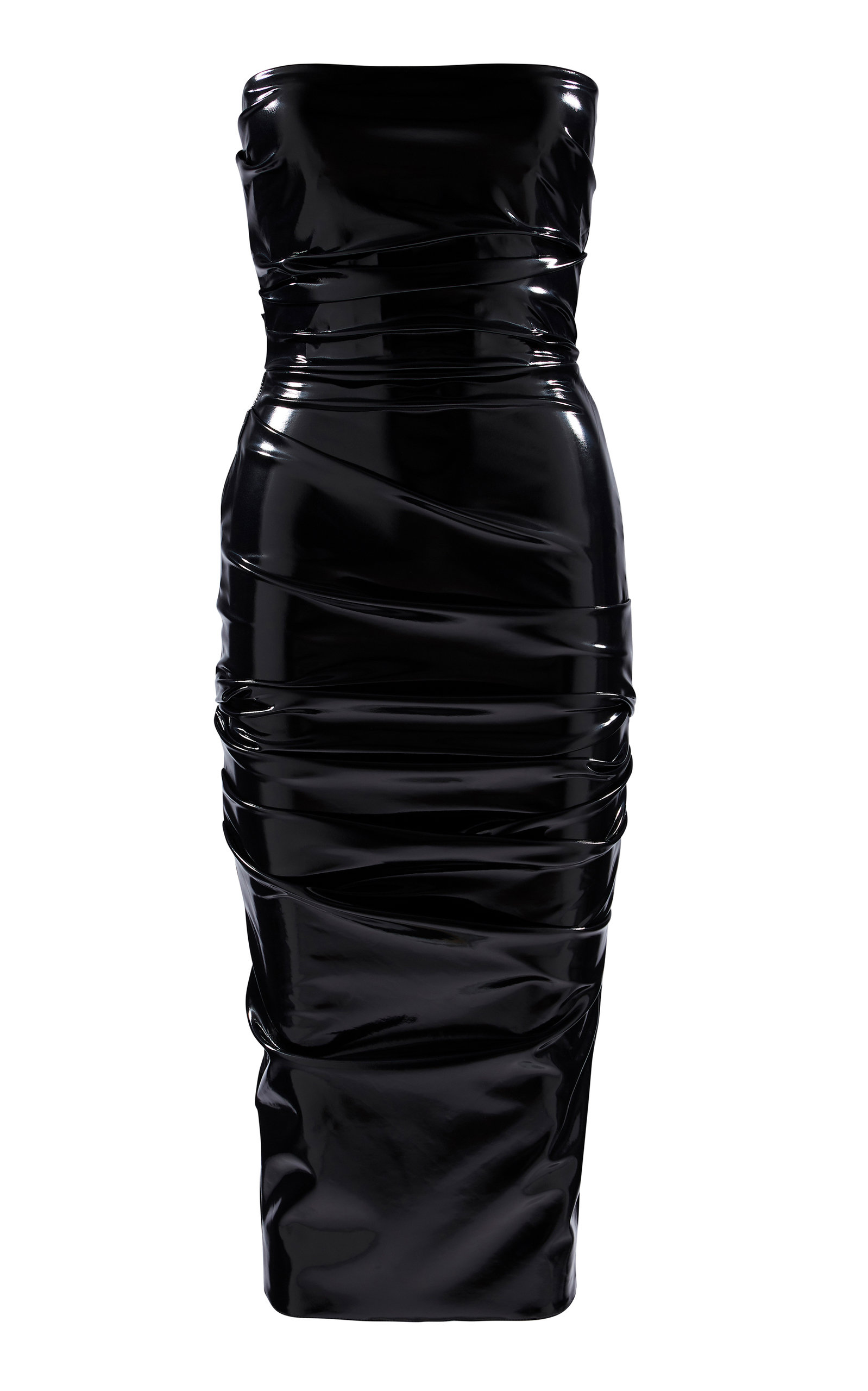 strapless vinyl dress