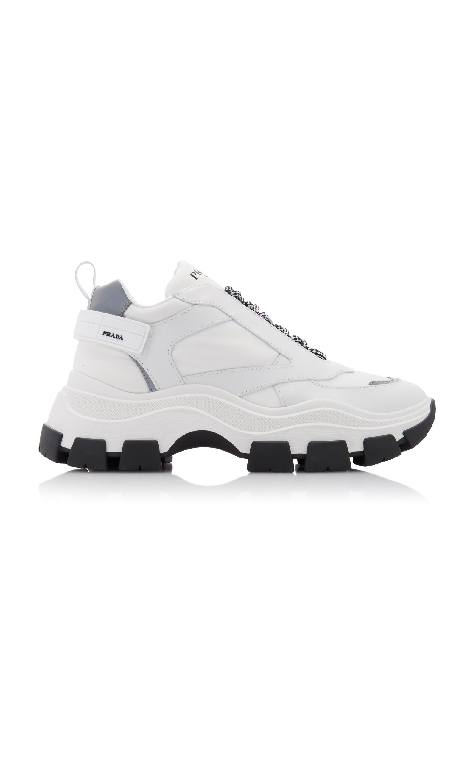 Shell And Rubber Trimmed Leather Sneakers By Prada Moda Operandi