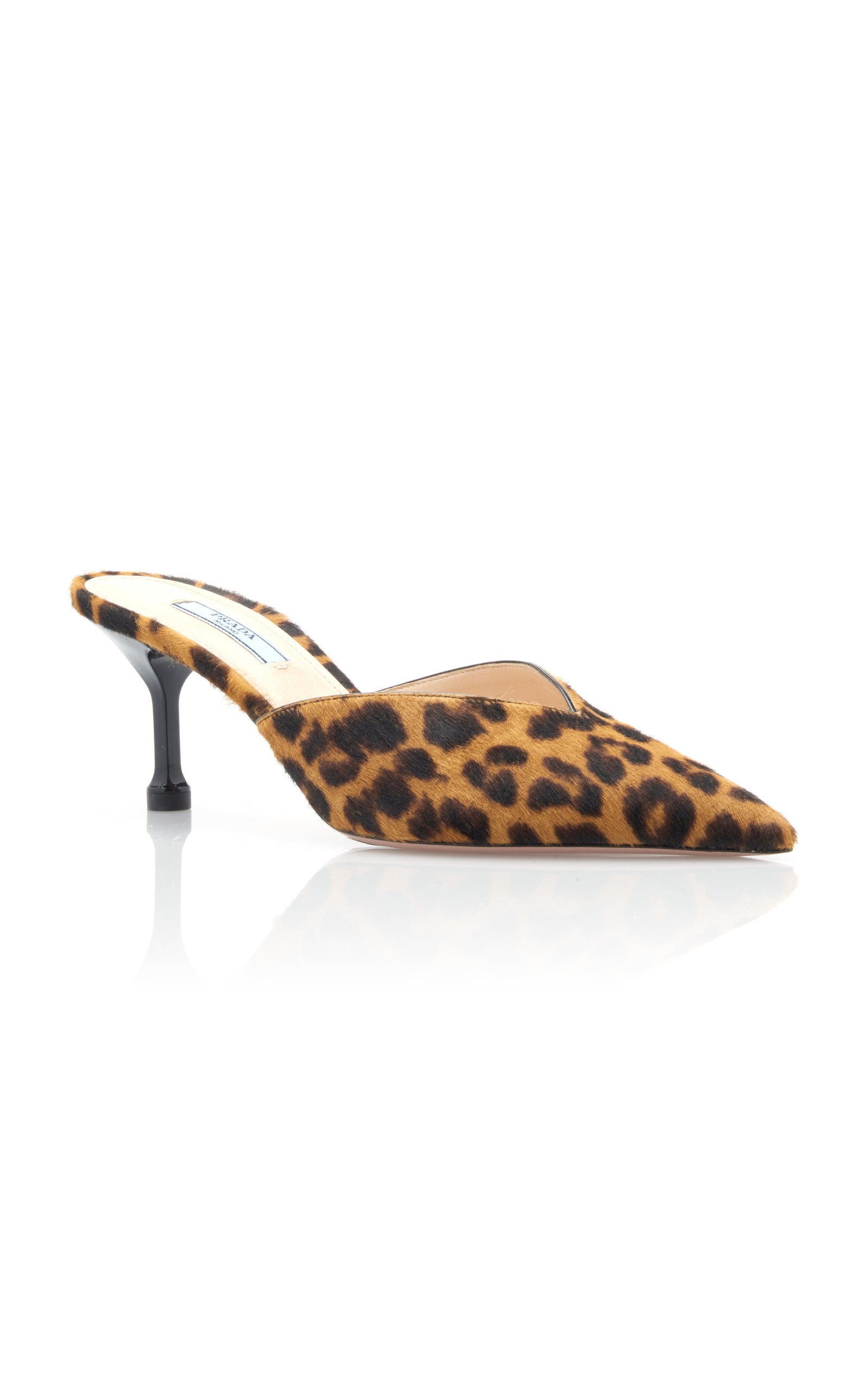 leopard pony hair mules