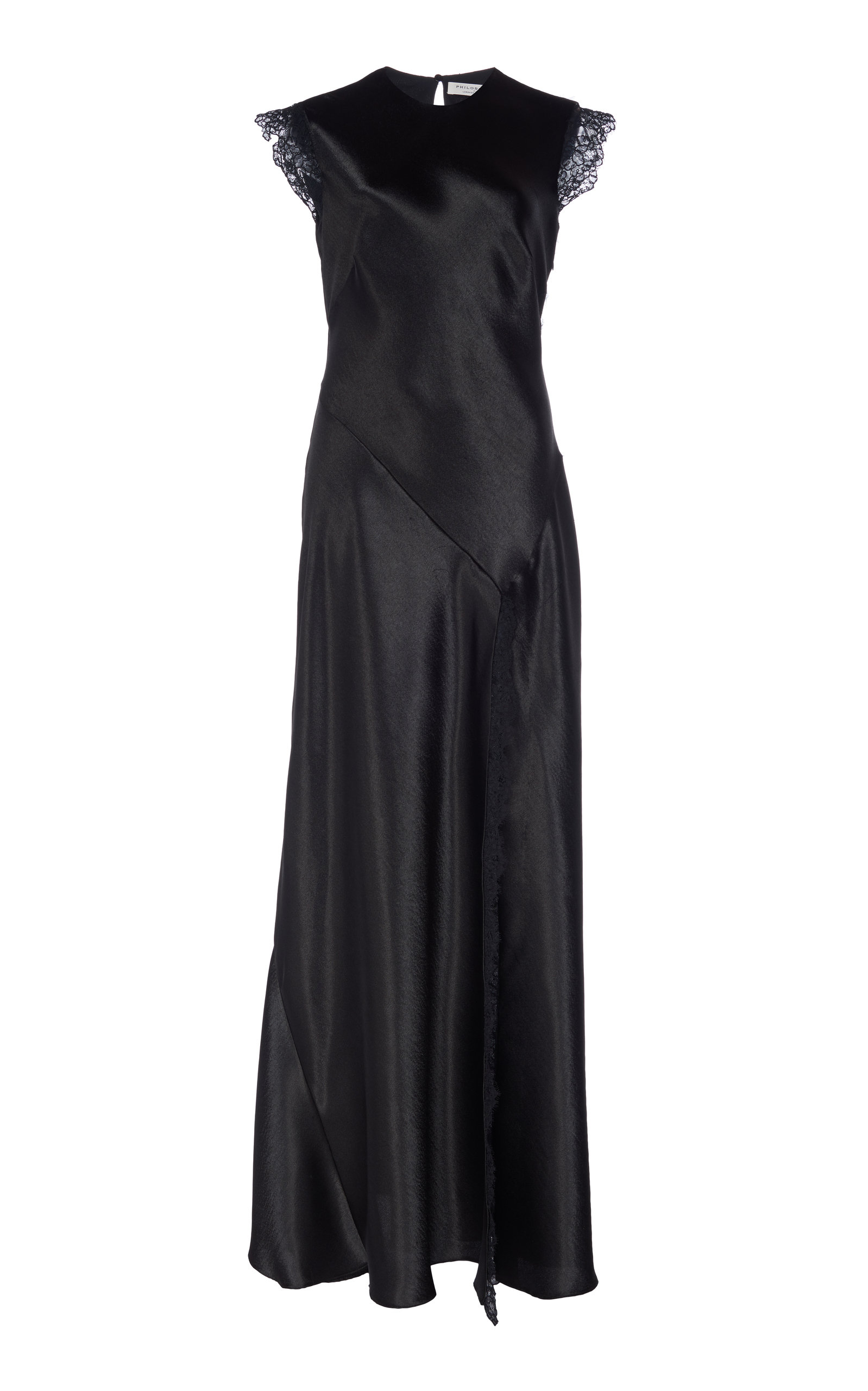 Front-Slit Lace-Trimmed Satin Maxi Dress by Philosophy | Moda Operandi