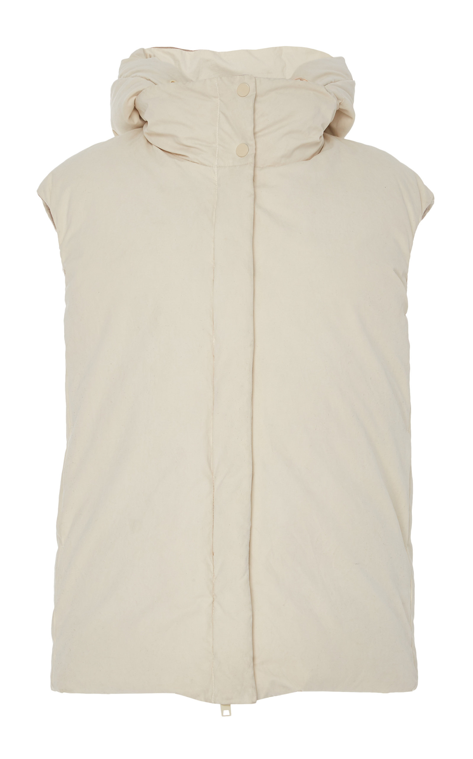 white hooded puffer vest