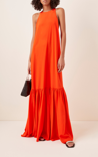 tibi red pleated dress