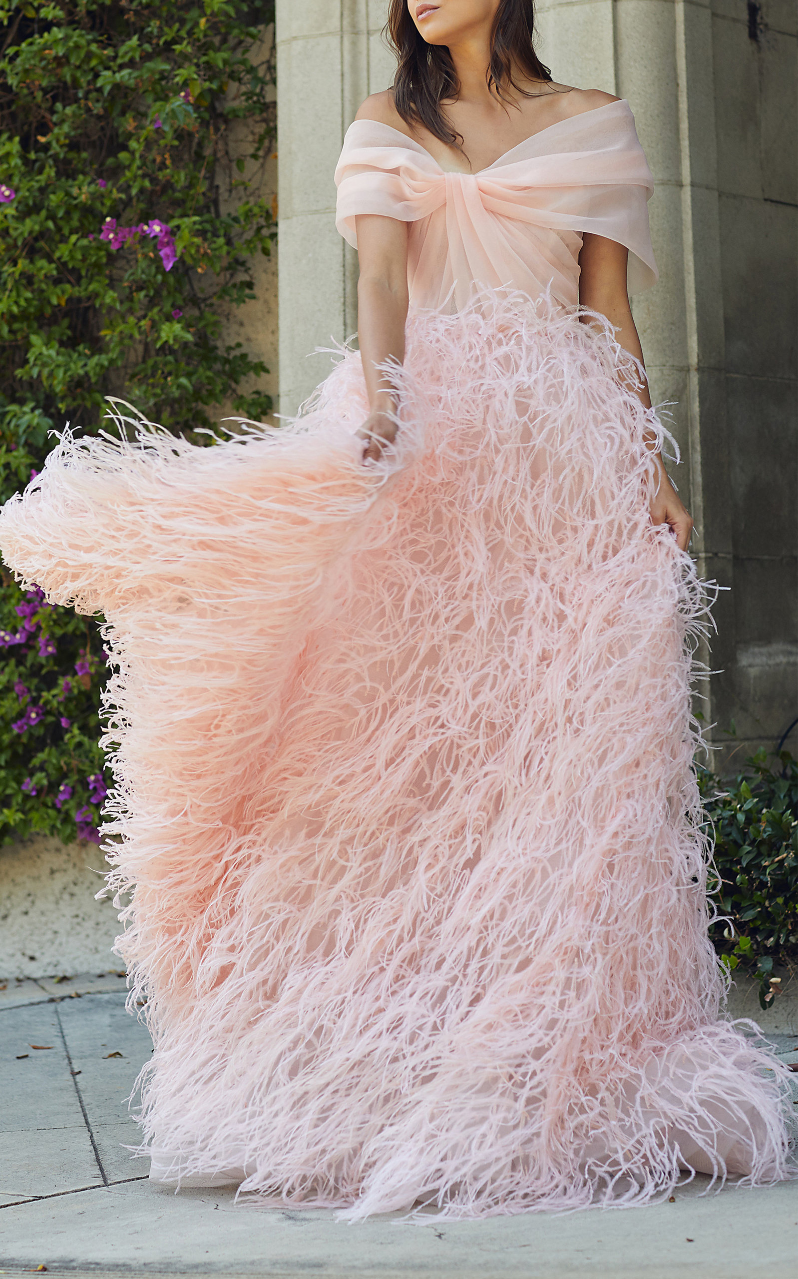 ball gown with feathers