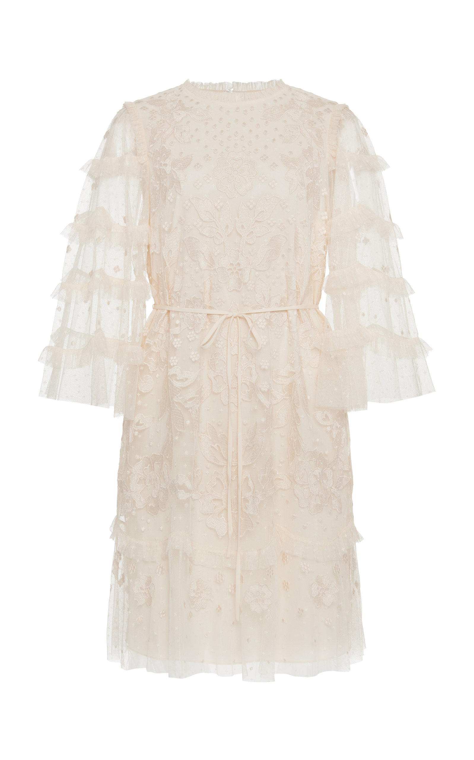 needle & thread embroidered lace tiered maxi dress in ivory