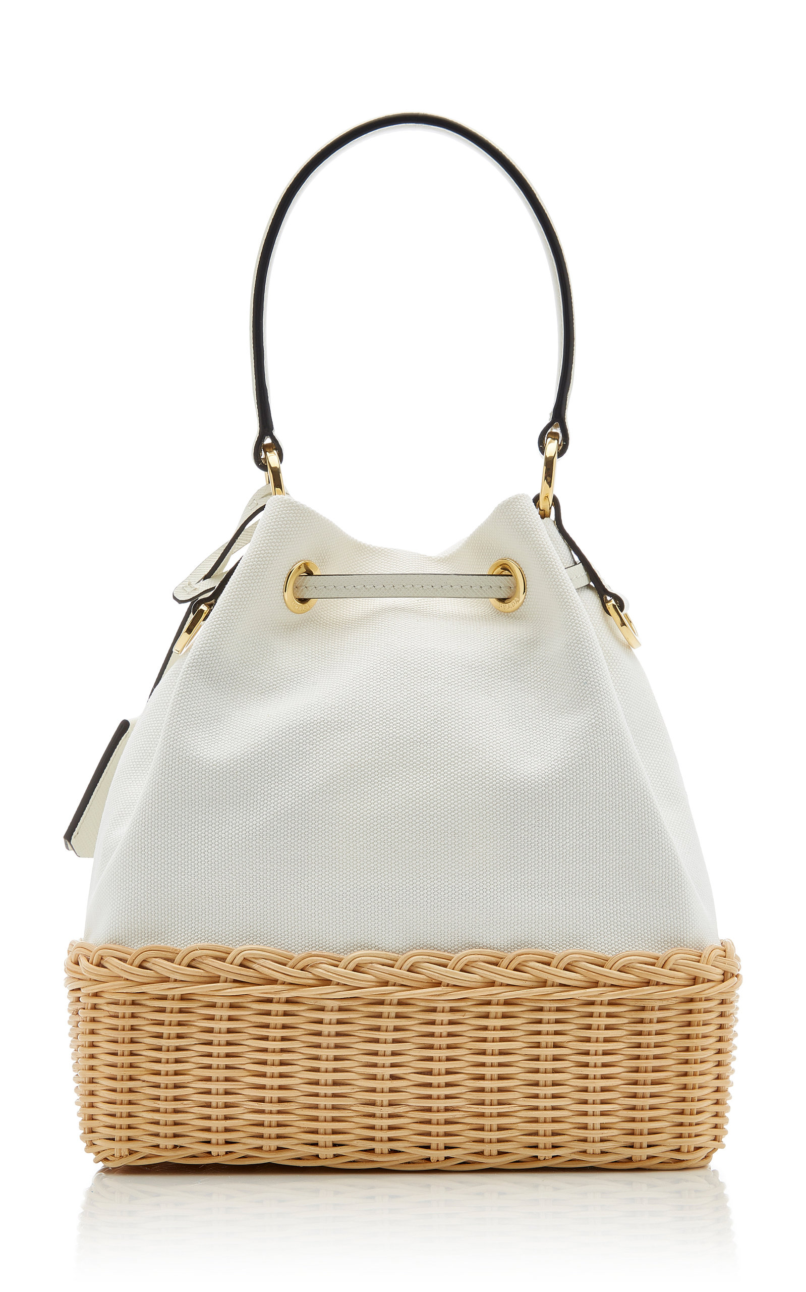 prada raffia bucket bag