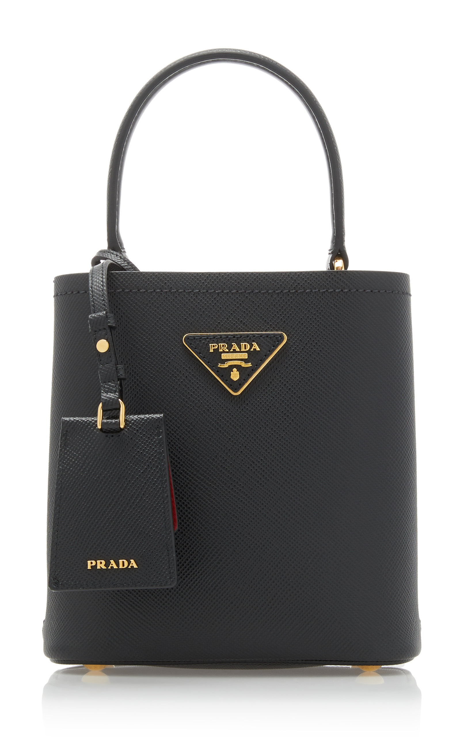 prada logo bucket bag