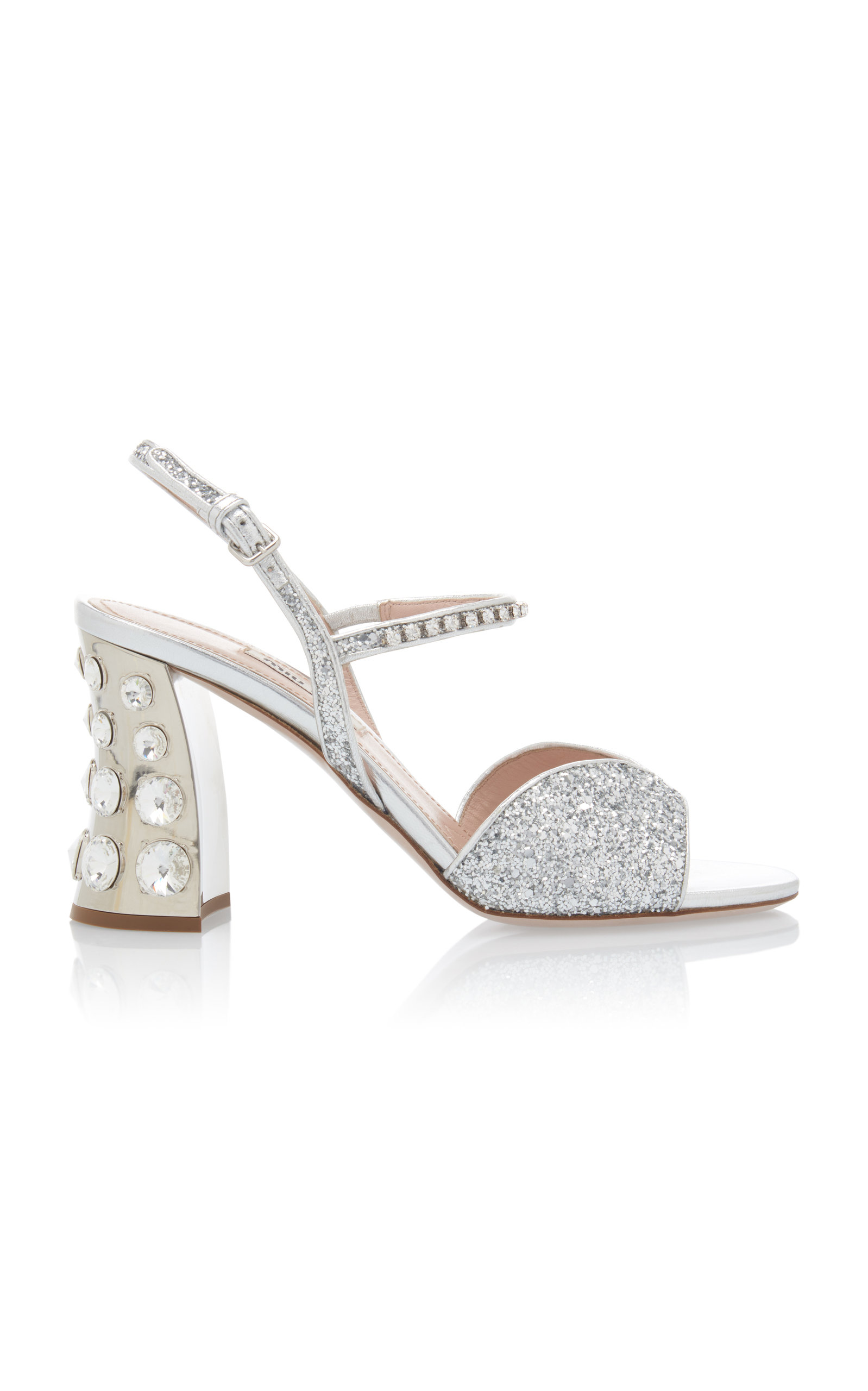 Embellished Glitter Block-Heel Sandals 