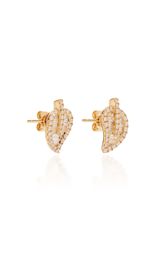 Leaf 18K Gold Diamond Earrings展示图