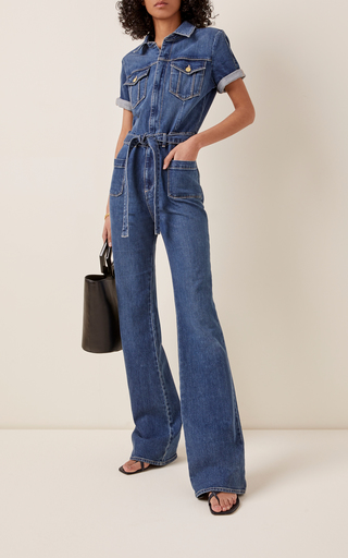 Le Bardot Belted Denim Jumpsuit展示图