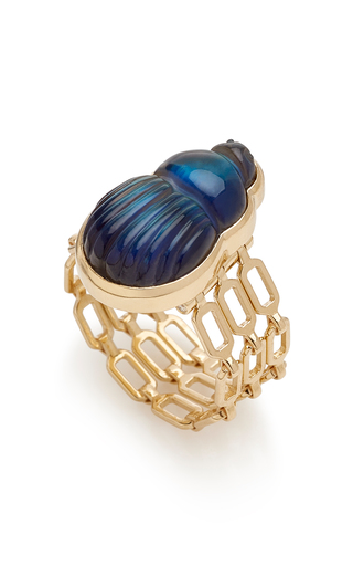 Labradorite Scarab And White Brilliant-Cut Diamond Ring展示图