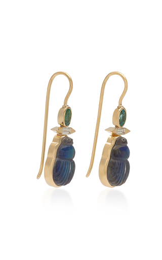 Emerald, Diamond, And Labradorite Scarab Earrings展示图