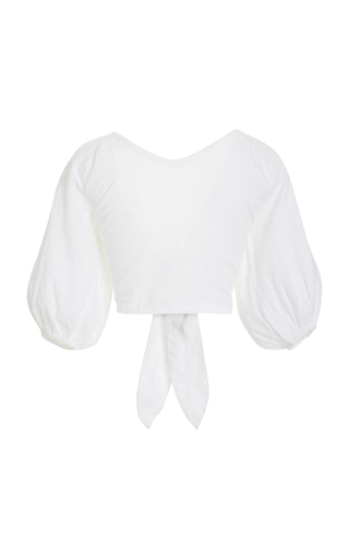 Mia Knot-Detailed Linen Cropped Top展示图