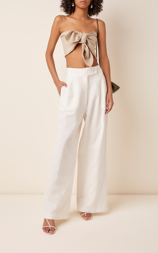 Solace Pleated Cotton-Linen Wide-Leg Pants展示图