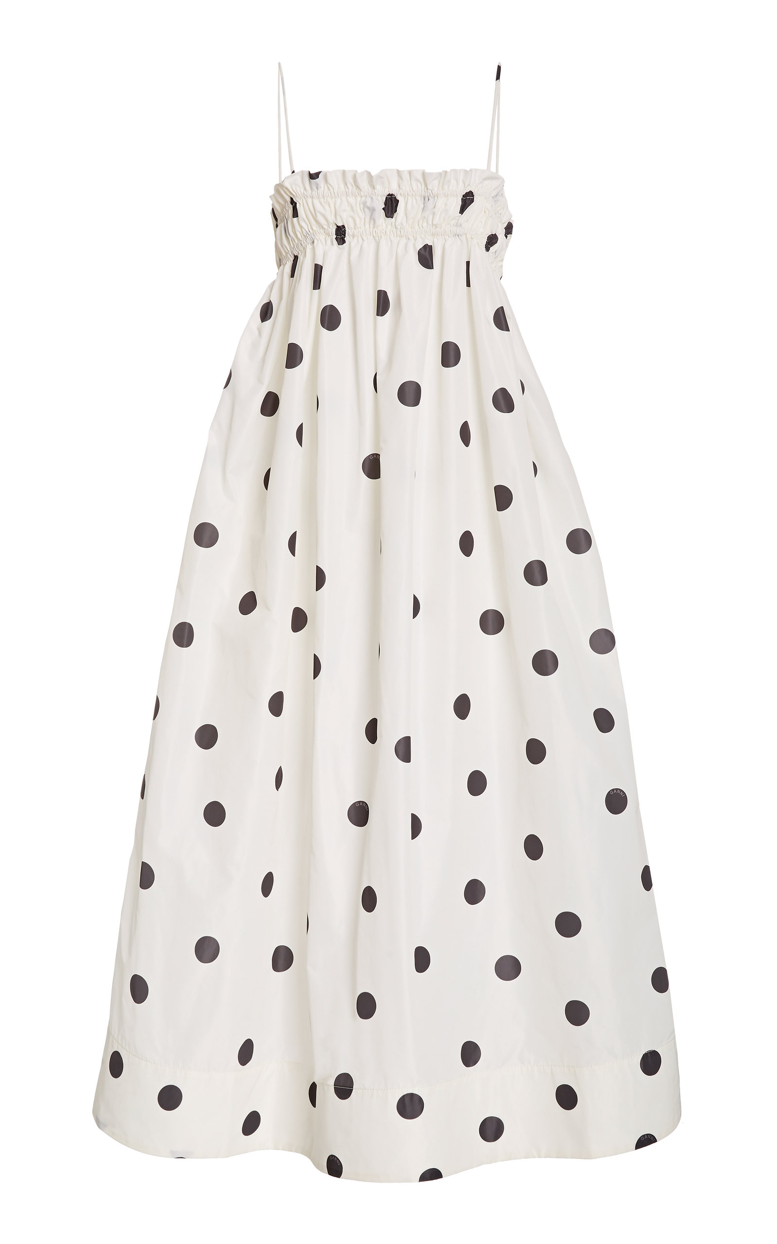 white polka dot midi dress